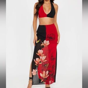 Black and red skirt set